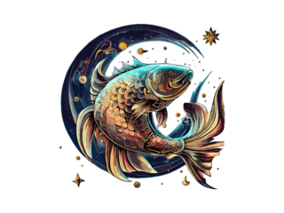 Pisces zodiac sign, astrological, horoscope symbol.  two whale fish swimming in a circle PNG Clipart