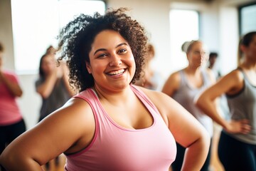 overweight young woman at the gym - obrazy, fototapety, plakaty