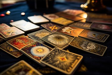 tarot cards in a psychic's office - obrazy, fototapety, plakaty