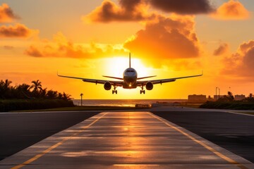 Fototapeta na wymiar vacation plane taking off at sunset