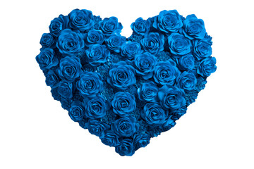 Blue Roses in Heart Shaped Form, Heart Shape Flowers, Valentines or Mother Day Concept, isolated white background