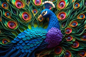 A peacock sculpture digital paper quilling art digital