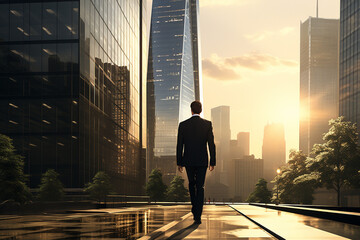 Businessman on the background of a metropolis, concept of business and finance - obrazy, fototapety, plakaty