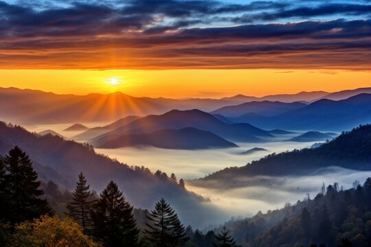 Great Smoky Mountains National Park Scenic Sunrise Landscape