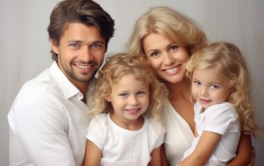 Happy family with children, studio shot