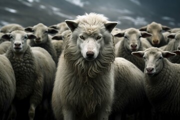 Wolf in sheep's clothing among the between sheep's