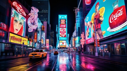 night city street scene with lights - Powered by Adobe