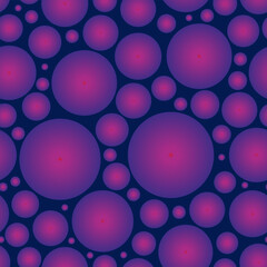 Abstract seamless pattern of purple balls of different diameters. Vector background. Big and small spherical balls futuristic print.