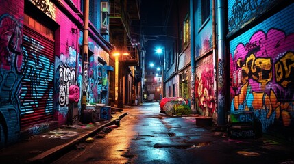 Fototapeta na wymiar graffiti on the wall of street at night