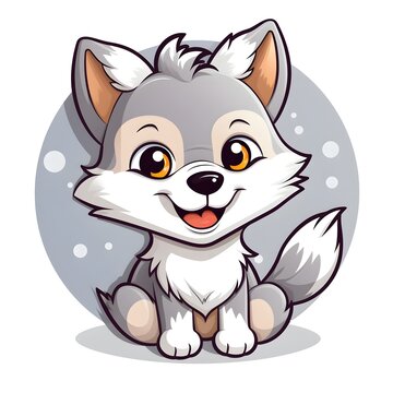 Cute Wolf Icon on White Background