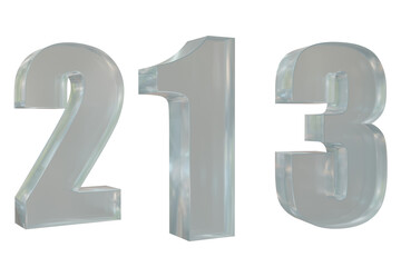 Glass numbers: 1, 2, 3. 3D illustration without background.