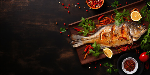 fried fish Chinese new year. ai generative - obrazy, fototapety, plakaty
