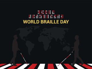 Banner poster social media design for World Braille Day on the 4th of January with Text by Alphabet for Means of Communication, blind day, world blind day, Educational Day, Vector illustration