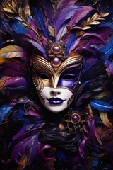 Tuinposter venetian carnival mask with purple and orange furthers © lublubachka