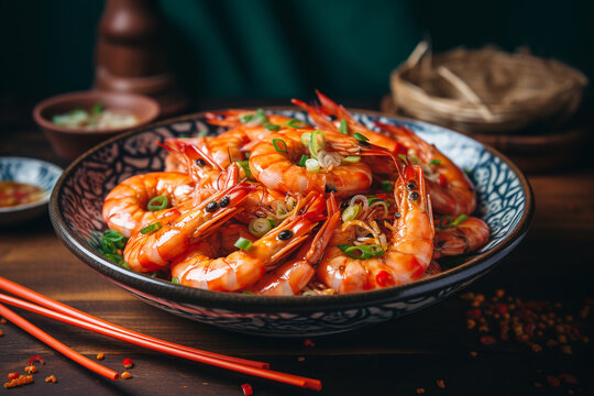 delicious shrimp soaked in Chinese wine, Lunar New Year dish. ai generative