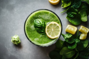 Fresh green smoothie on countertop