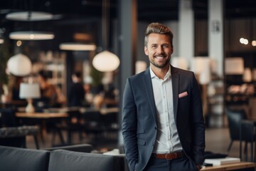 Fototapeta premium Smiling portrait of salesman in furniture store