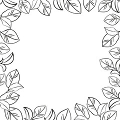 Tea leaves plant banner frame, hand drawn line art vector illustration for surface design, card or wedding invite