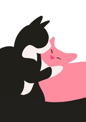 two cute cuddling cats graphic