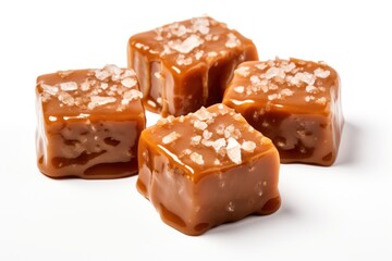 Delicious Caramel bar with nuts isolated on white