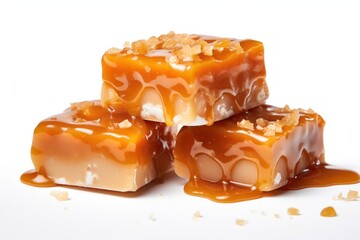 Caramel bar with nuts isolated on white