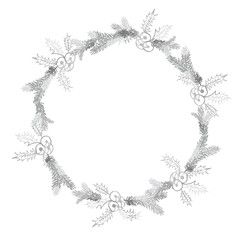 Silver and glitter blue snowflake circle wreath for card or invite. Vector background for Christmas design