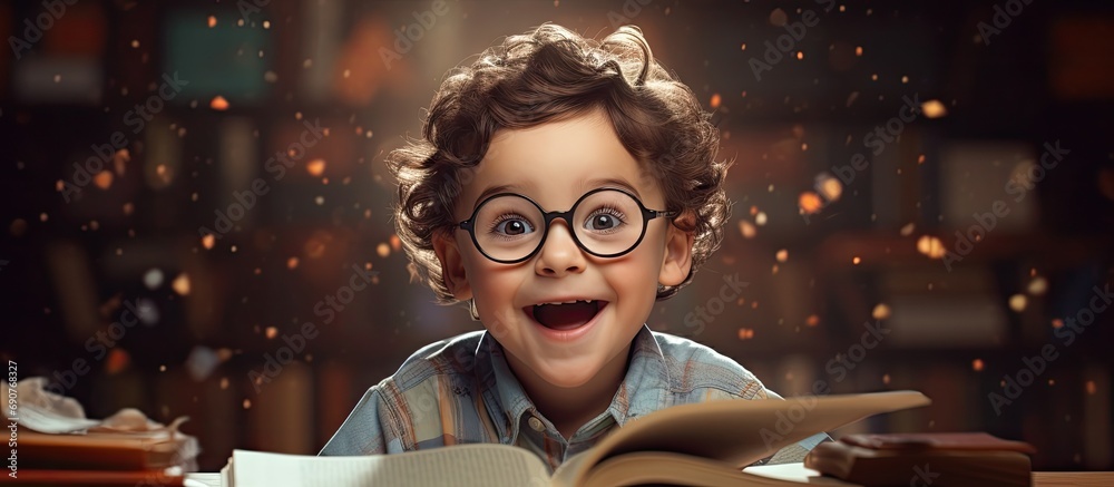 Poster small boy learning vowels at kindergarten. copyspace image. header for website template