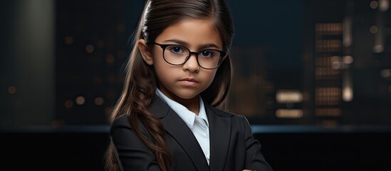 Young hispanic girl wearing business jacket and glasses skeptic and nervous disapproving expression on face with crossed arms negative person. Copyspace image. Square banner