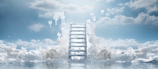 The feast of the baptism of Jesus Ladder and baptismal ice hole. Copyspace image. Header for website template - obrazy, fototapety, plakaty