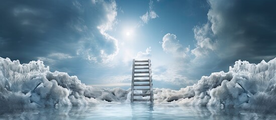 The feast of the baptism of Jesus Ladder and baptismal ice hole. Copyspace image. Header for website template - obrazy, fototapety, plakaty
