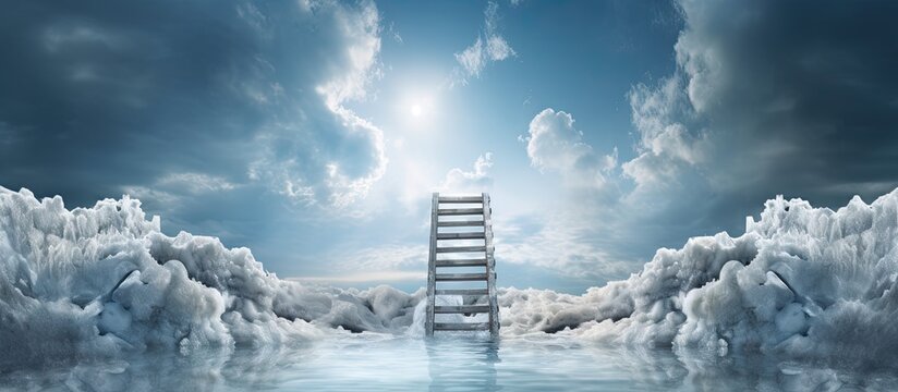 The feast of the baptism of Jesus Ladder and baptismal ice hole. Copyspace image. Header for website template
