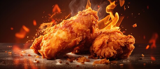 southern Fried Chicken plus barbecue dip and hand chicken crunchy barbecue food. Copyspace image. Header for website template - obrazy, fototapety, plakaty