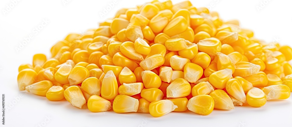 Poster set macro kernel corn isolated on white background. Copyspace image. Header for website template