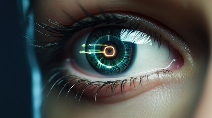 Fototapeta na wymiar Robot eye technology scan artificial cyborg wallpaper background