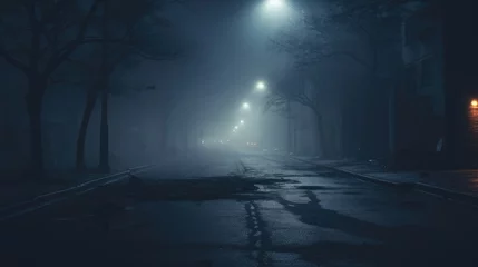 Poster Alley fog night street city dark town urban wallpaper background © Irina