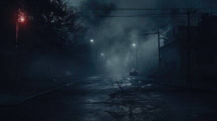 Alley fog night street city dark town urban wallpaper background - Powered by Adobe