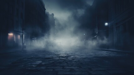 Alley fog night street city dark town urban wallpaper background - Powered by Adobe