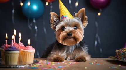 Dog puppy happy birthday party celebrating wallpaper background