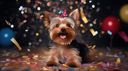 Dog puppy happy birthday party celebrating wallpaper background