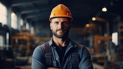Heavy hard working engineer factory worker portrait wallpaper background
