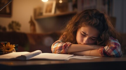School girl student doung homework and suffer wallpaper background
