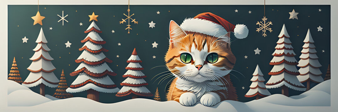 santa claus cat with christmas decorations, merry christmas, merry, merry christmas pattern 2024, merry christmas 2024, merry christmas wallpaper, Cute cat wearing a christmas hat