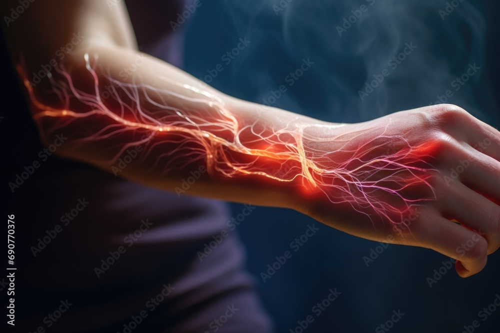 Poster a woman's hand with a glowing arm. versatile image suitable for various concepts