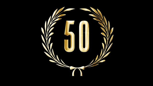 Golden laurel wreath and number 50, award, alpha channel