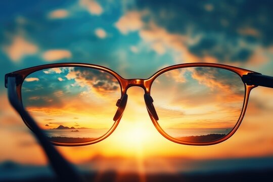 A pair of glasses sitting on top of a table. Perfect for illustrating vision, eyewear, or workplace concepts