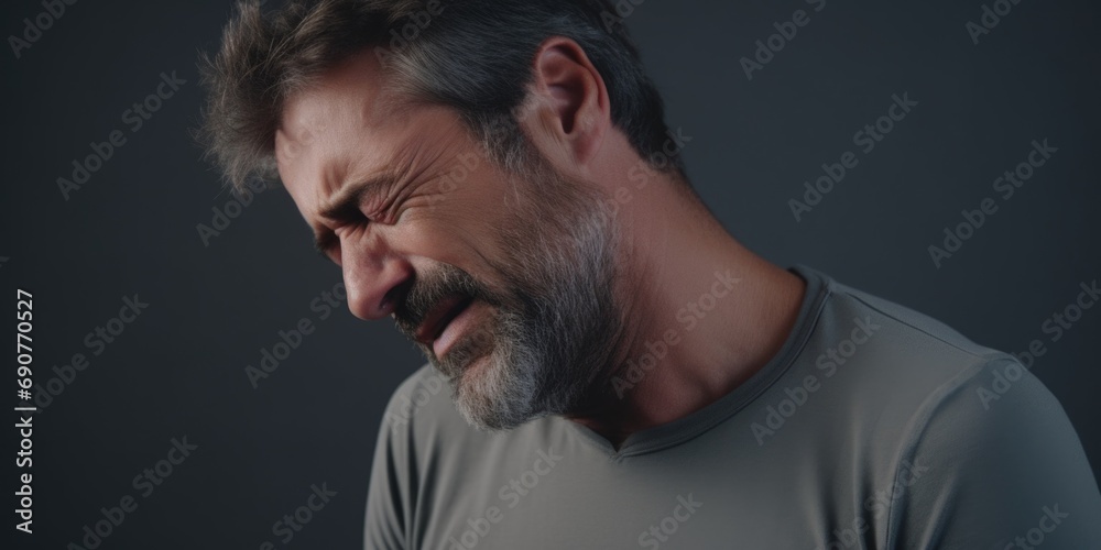 Poster a picture of a man with a beard wearing a gray shirt. this versatile image can be used in various pr
