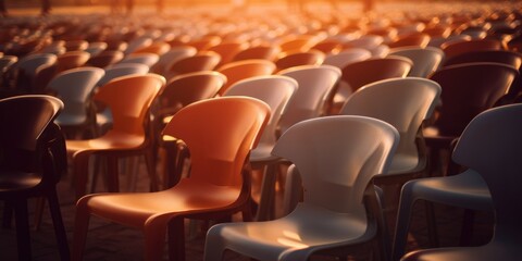 A group of chairs sitting in a field. Perfect for outdoor events and gatherings
