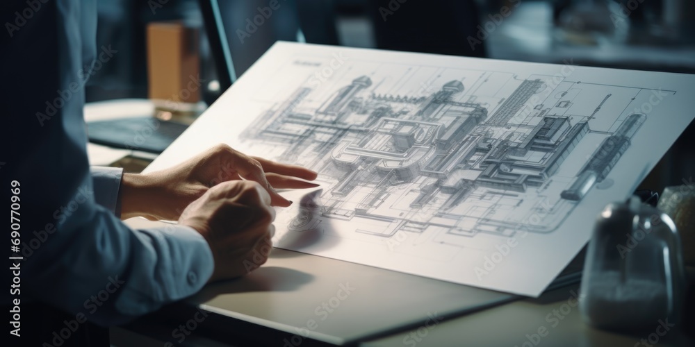 Poster A person using a pen to draw on a piece of paper. This image can be used for various creative and artistic concepts