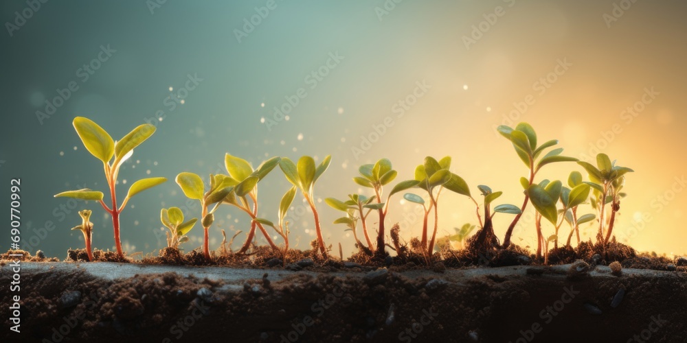 Poster a close up view of a bunch of small plants. this image can be used to showcase the beauty of nature 