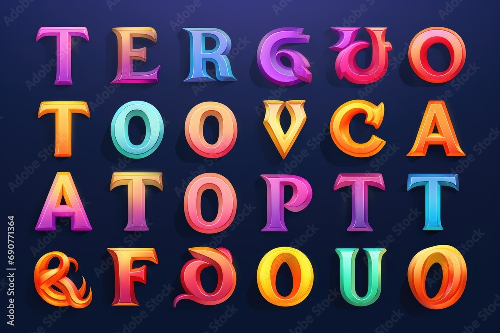 Aufkleber A set of colorful fonts with a shadow effect on a dark background. Suitable for various design projects